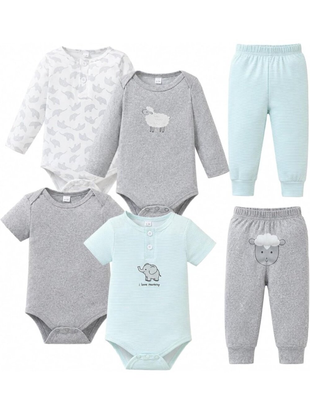 Soft Baby Boy Outfit Set - 6-Piece Bodysuits & Pants, Cozy & Stylish Clothes